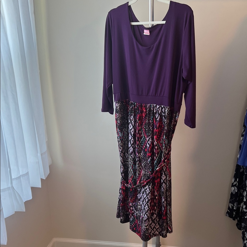 Purple and Patterned Midi Dress